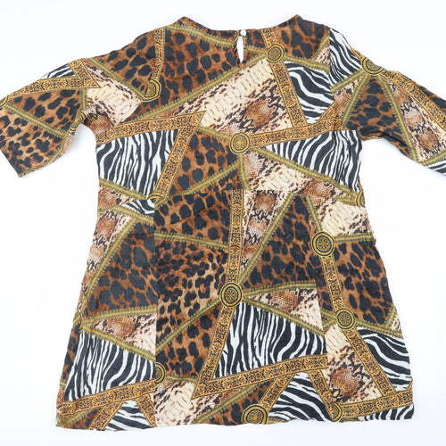 anna melan Womens Beige Animal Print  Basic Blouse Size 2XL
