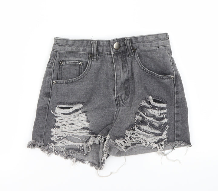 PRETTYLITTLETHING Womens Grey Cut-Off Shorts Size 6