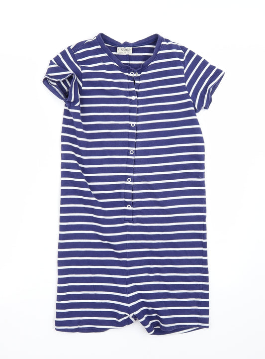 Front view of Next girls’ blue striped playsuit one-piece, size 12, years
