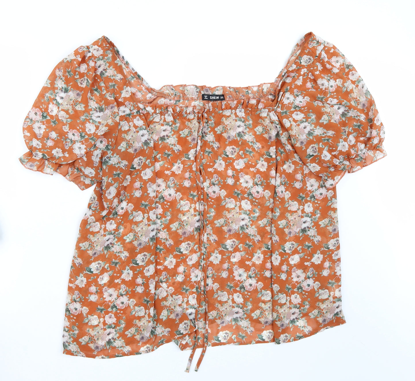 SheIn Womens Orange Floral  Basic Blouse Size 3XL