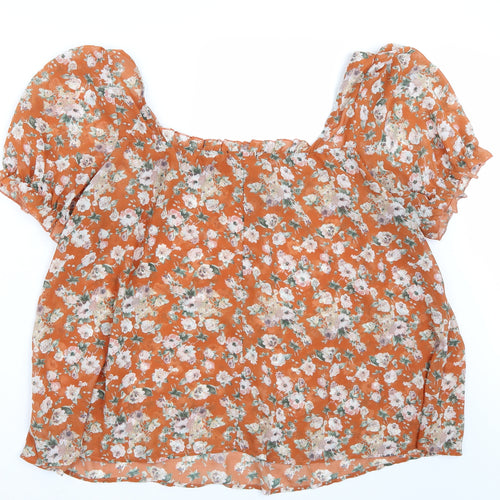 SheIn Womens Orange Floral  Basic Blouse Size 3XL