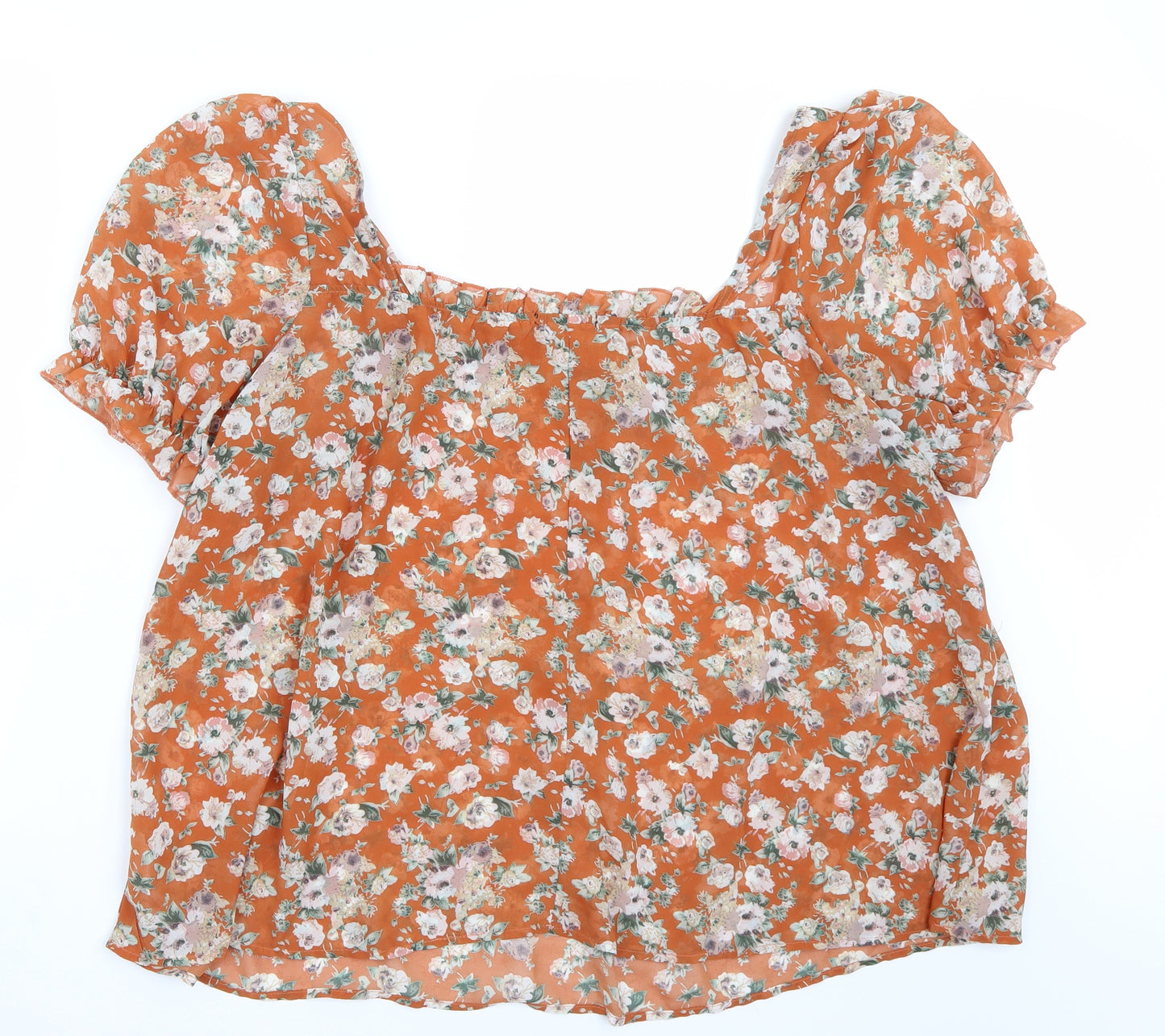 SheIn Womens Orange Floral  Basic Blouse Size 3XL