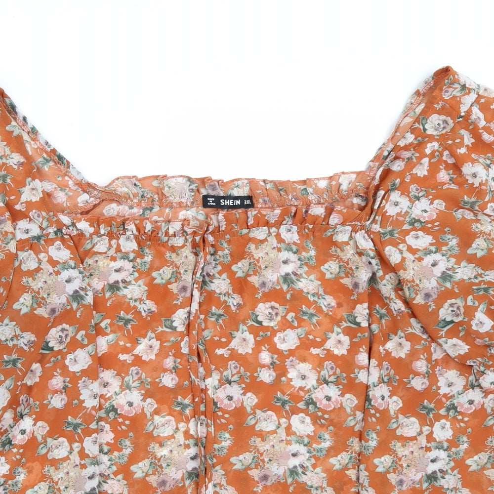 SheIn Womens Orange Floral  Basic Blouse Size 3XL