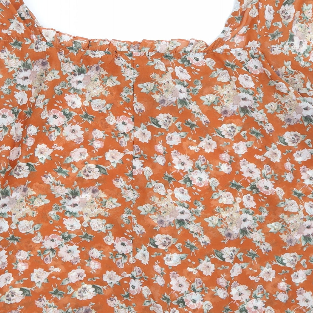 SheIn Womens Orange Floral  Basic Blouse Size 3XL