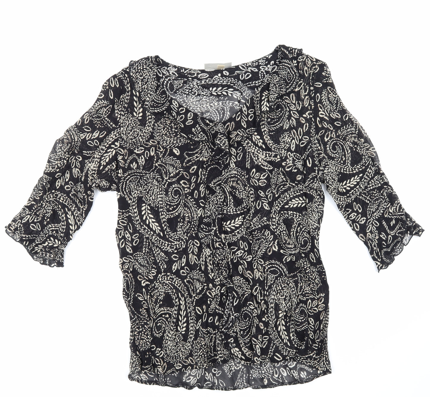 Ann Harvey Womens Black Floral Mesh Basic Blouse Size 20