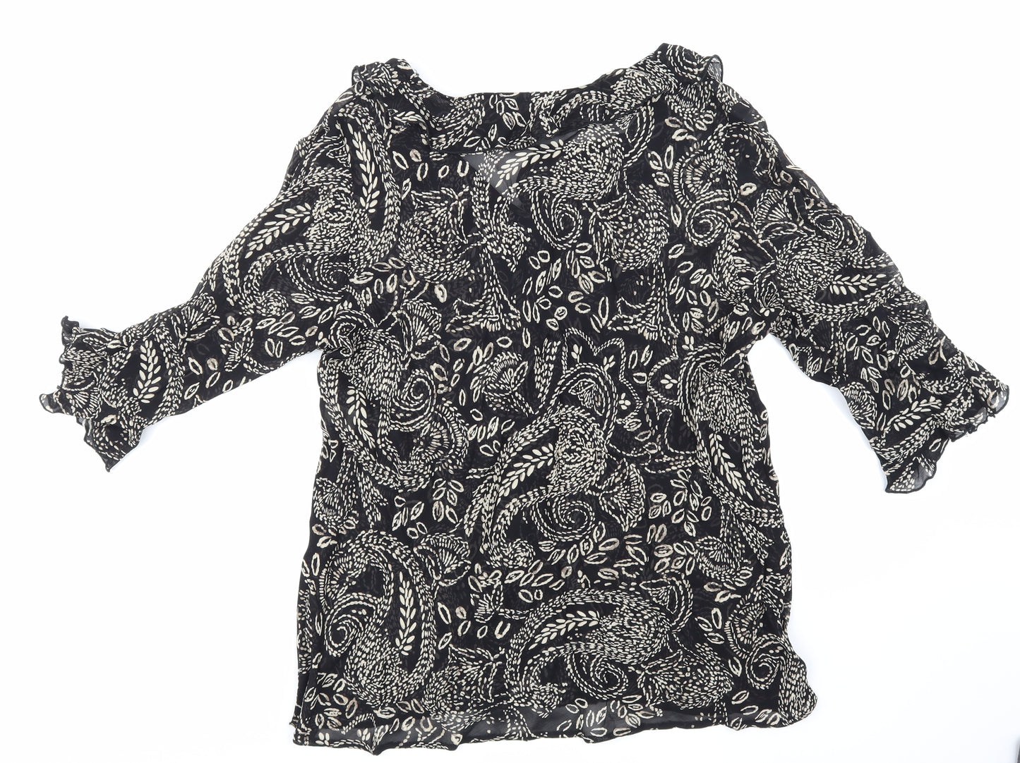 Ann Harvey Womens Black Floral Mesh Basic Blouse Size 20
