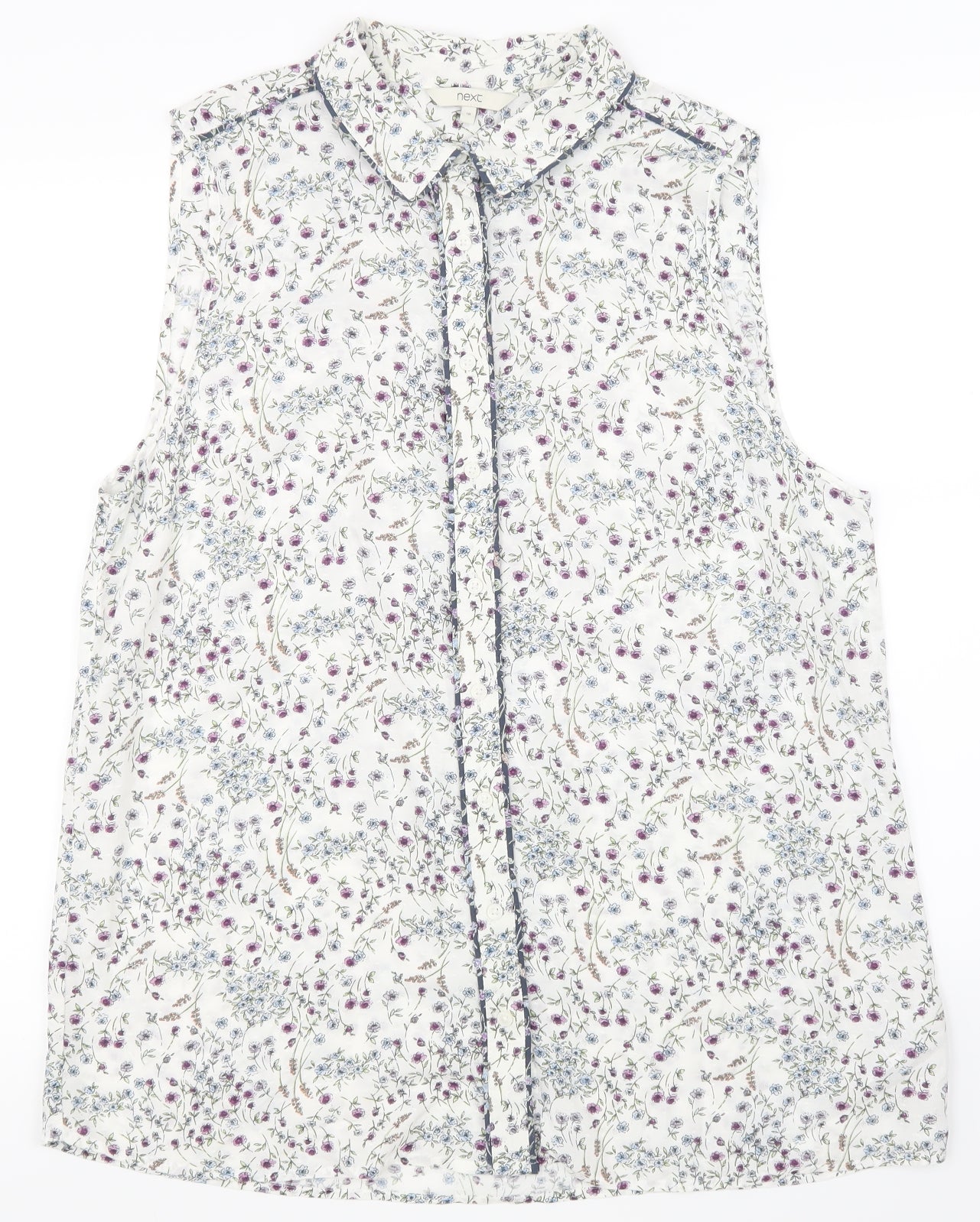 NEXT Womens White Floral  Basic Button-Up Size 18