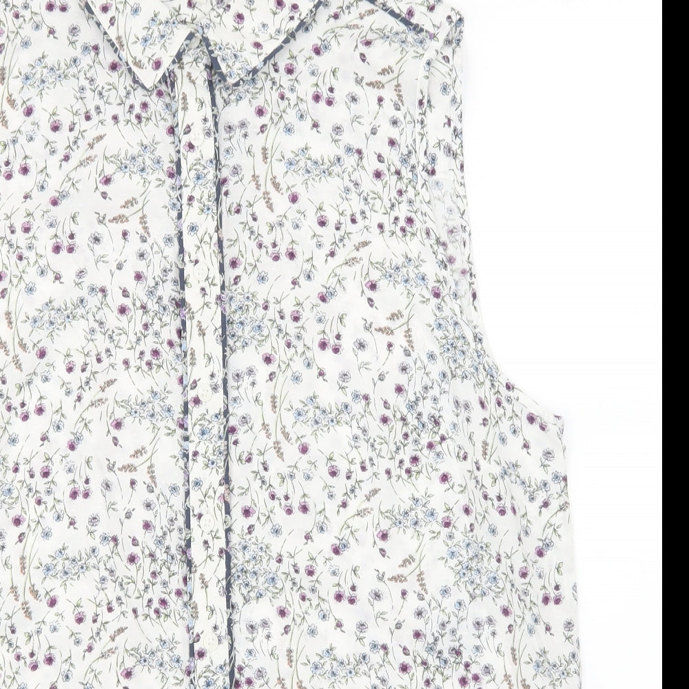 NEXT Womens White Floral  Basic Button-Up Size 18