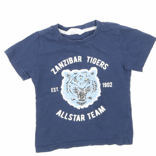 H&M Boys Blue Animal Print  Basic T-Shirt Size 2-3 Years