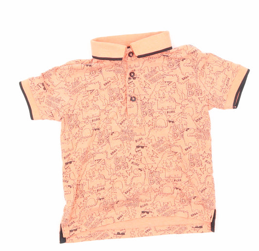 Front view of George boys’ orange animal print basic button-up, size 2-3, years
