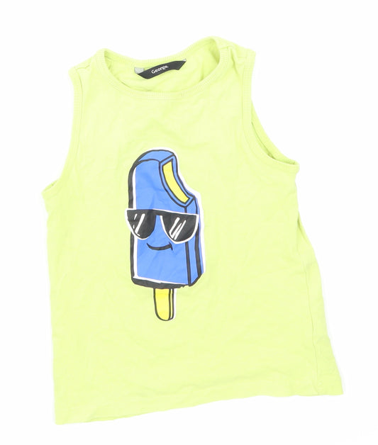 Front view of George boys’ green basic t-shirt, size 3-4, years
