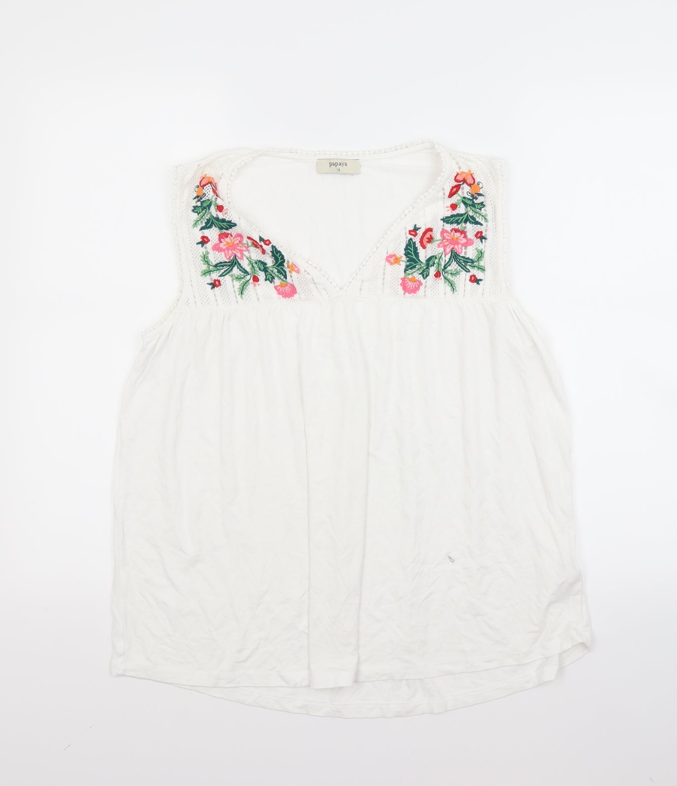 Papaya Womens White Floral  Basic Tank Size 12