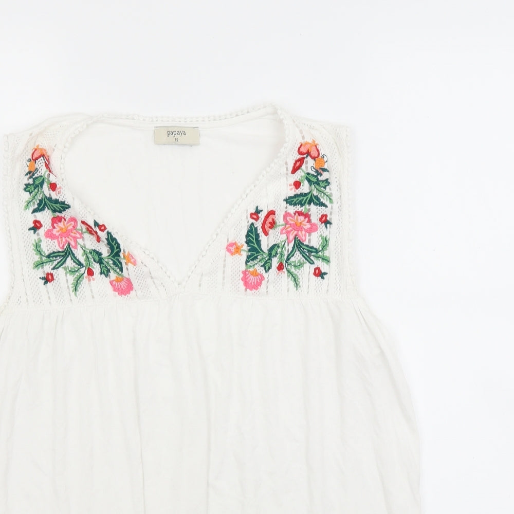Papaya Womens White Floral  Basic Tank Size 12