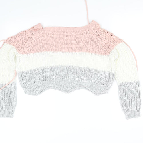 quix Girls White Striped  Pullover Jumper Size S
