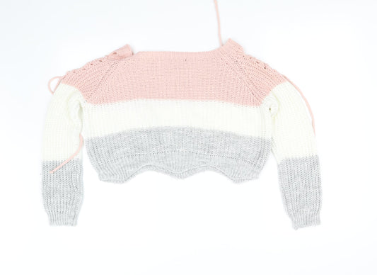 quix Girls White Striped  Pullover Jumper Size S