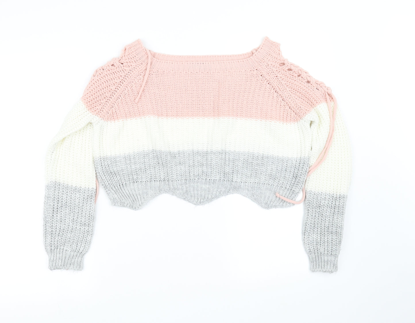 quix Girls White Striped  Pullover Jumper Size S