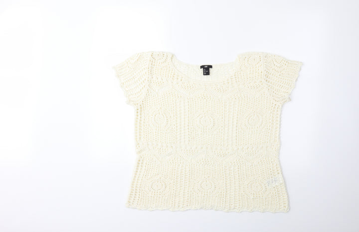 H&M Womens White Pullover Jumper Size L