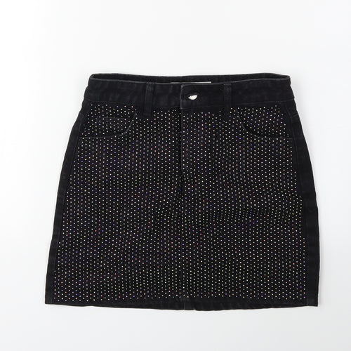 Topshop Womens Black  Denim Mini Skirt Size 8