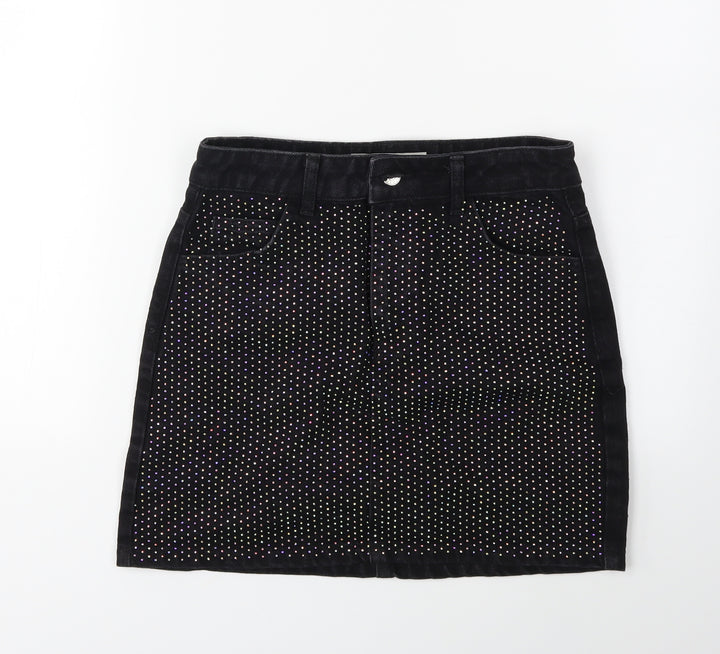 Topshop Womens Black  Denim Mini Skirt Size 8