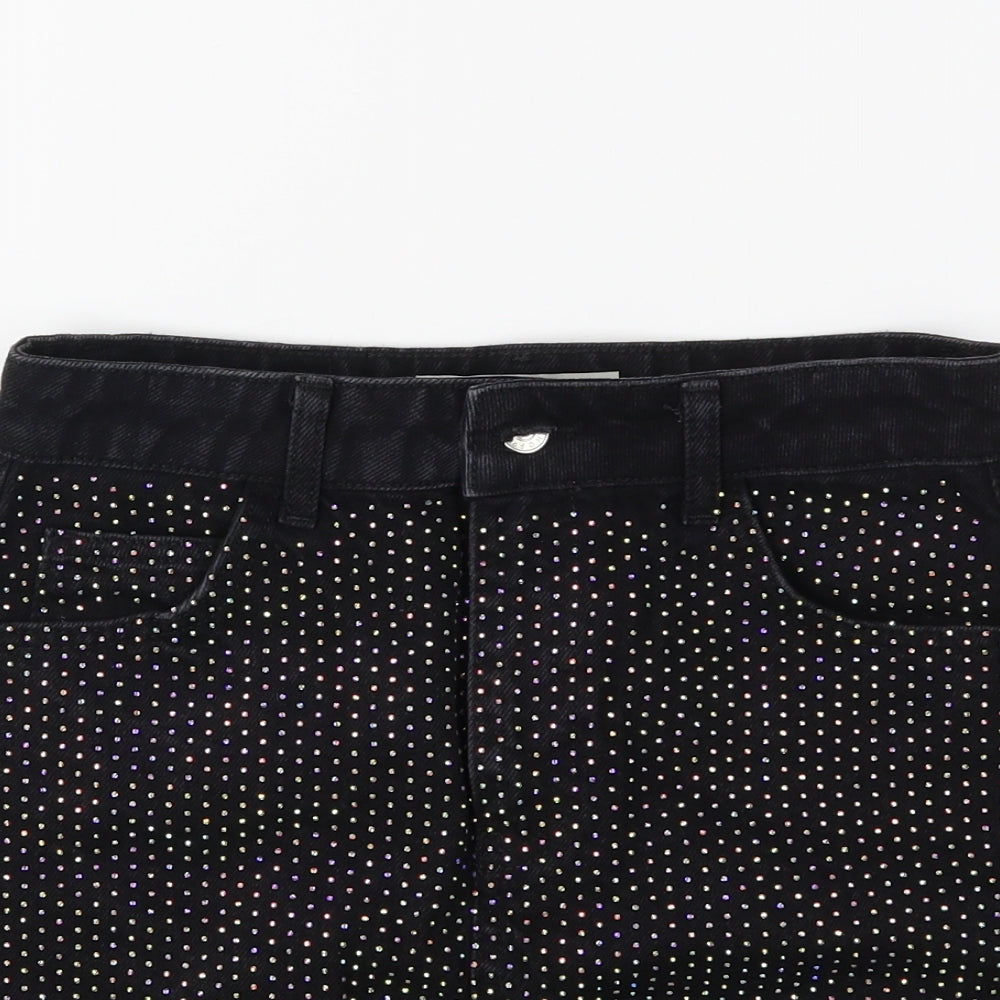 Topshop Womens Black  Denim Mini Skirt Size 8