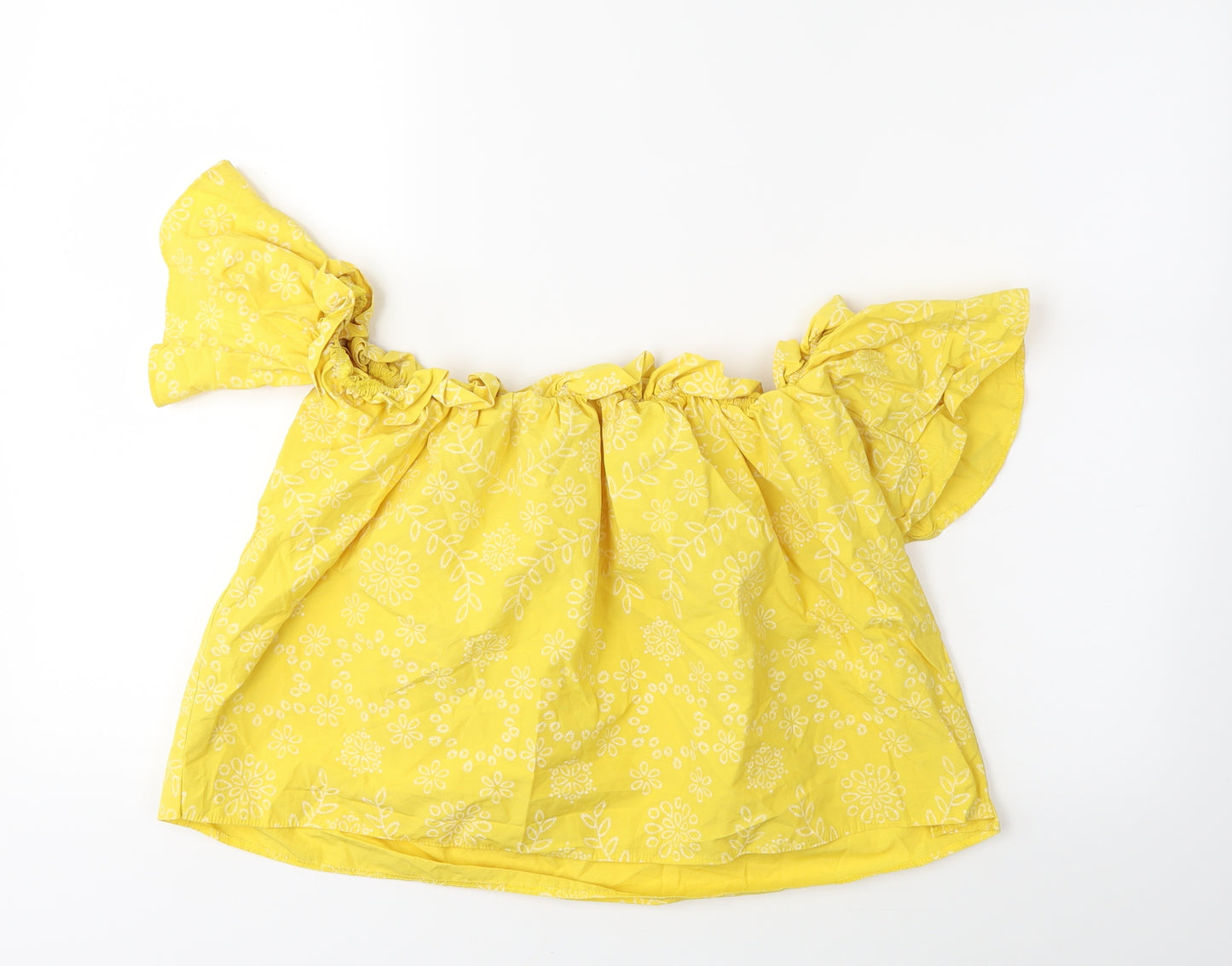 Preworn Womens Yellow Floral  Basic Blouse Size M
