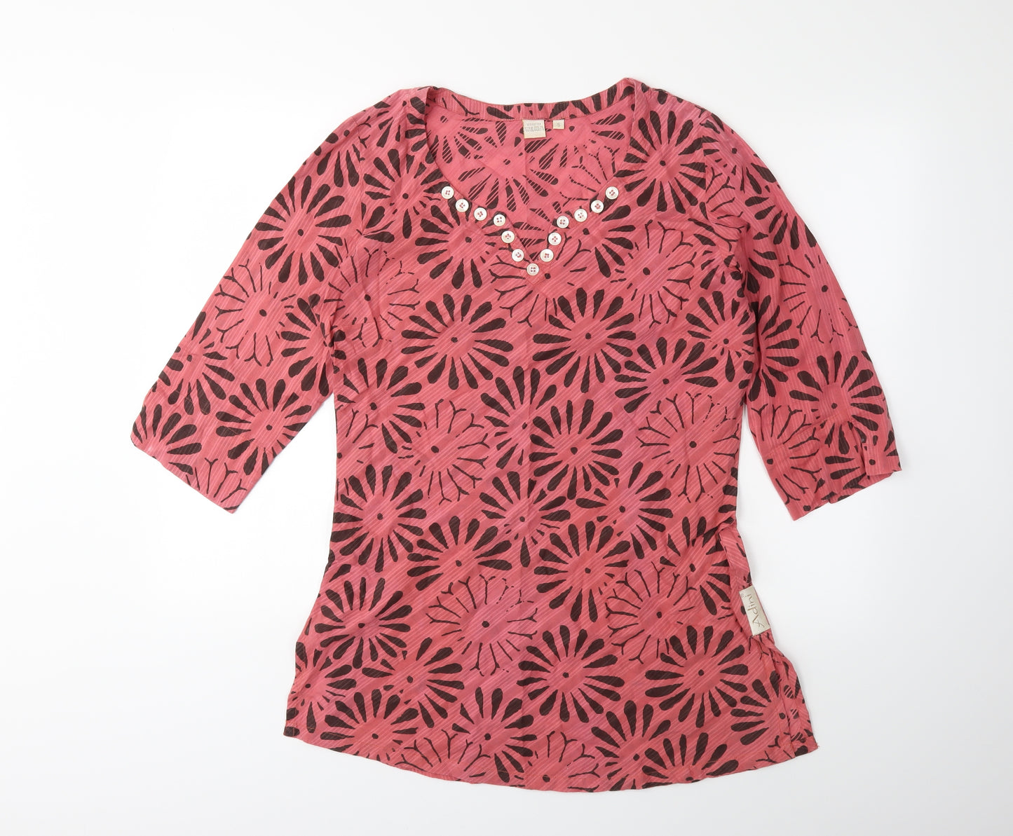 Adini Womens Pink Floral  Basic T-Shirt Size 12