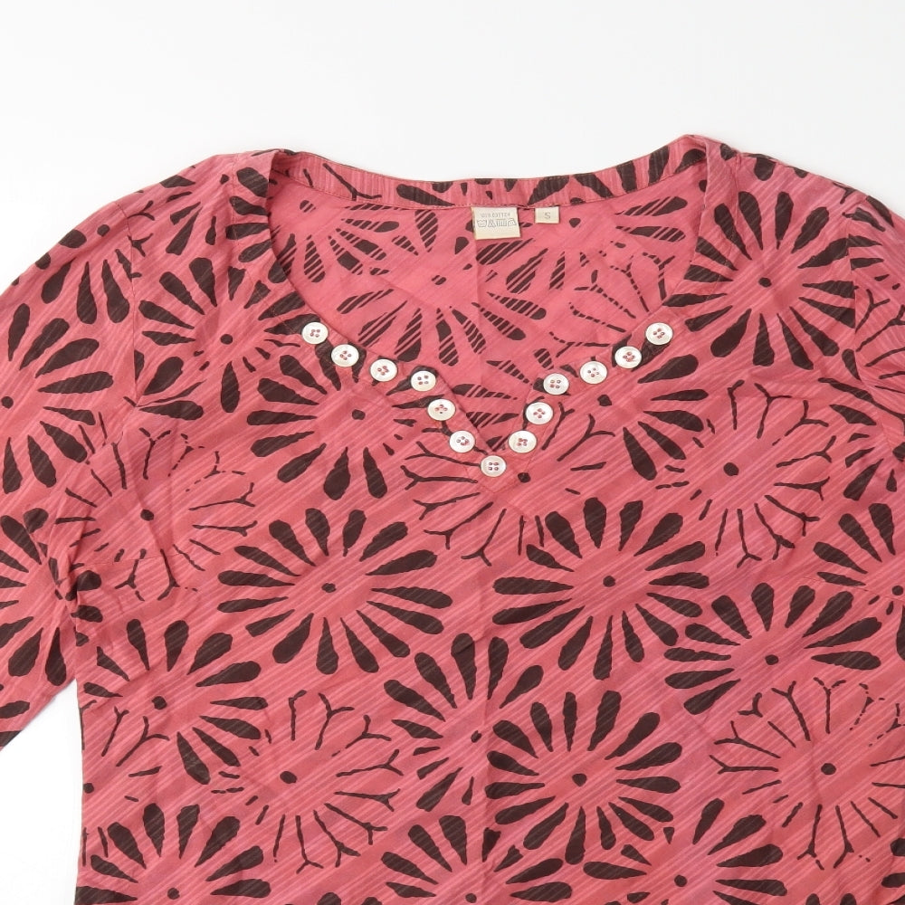Adini Womens Pink Floral  Basic T-Shirt Size 12