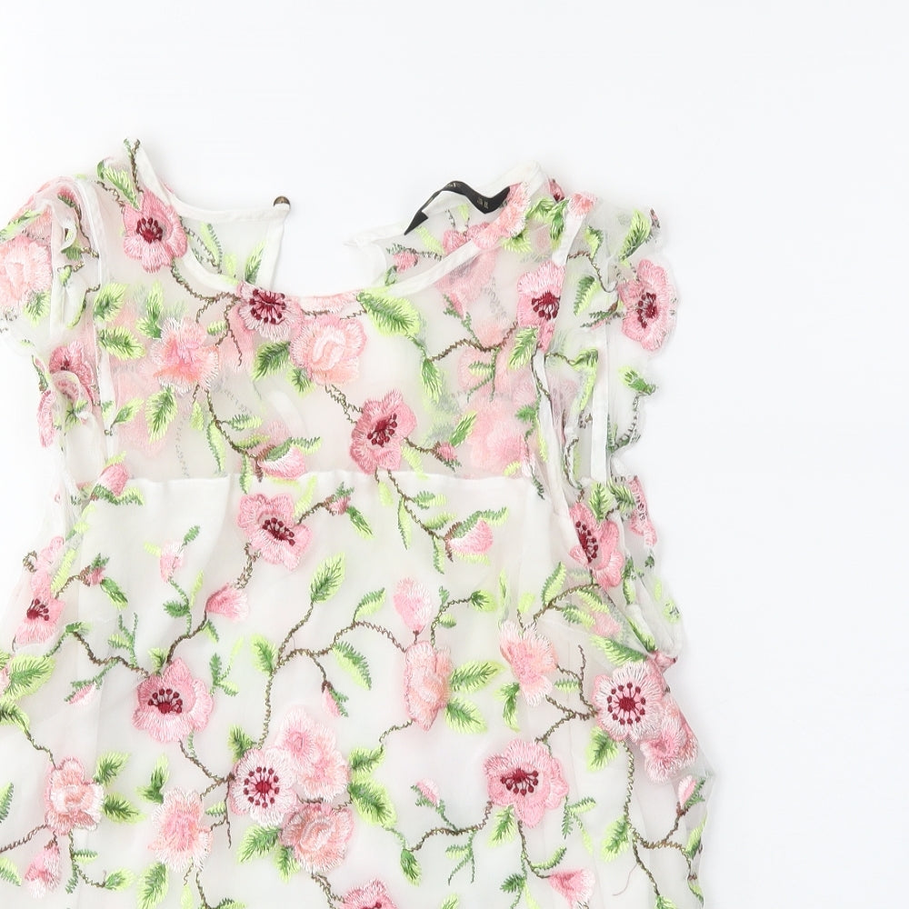 F&F Womens White Floral  Basic Tank Size 18