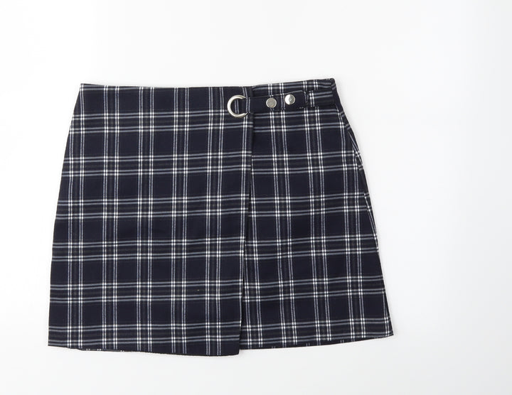 Preworn Womens Blue Check  Mini Skirt Size 27 in