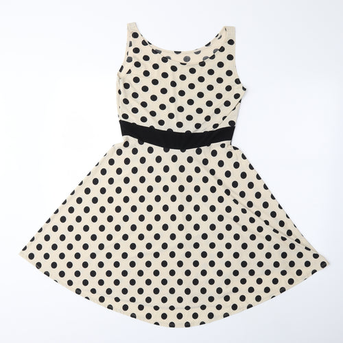 Preworn Womens Beige Polka Dot  Fit & Flare  Size M