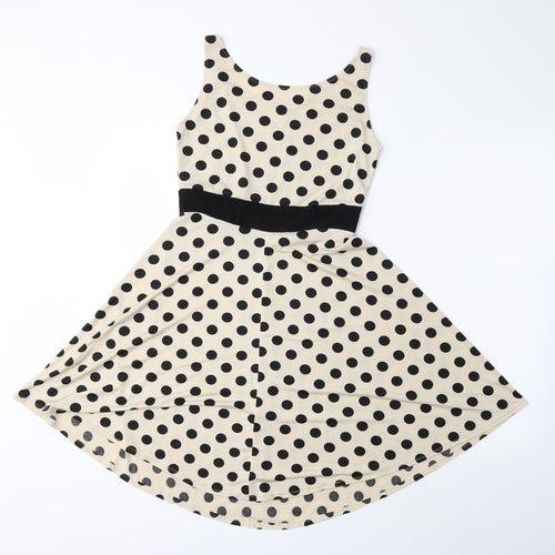 Preworn Womens Beige Polka Dot  Fit & Flare  Size M