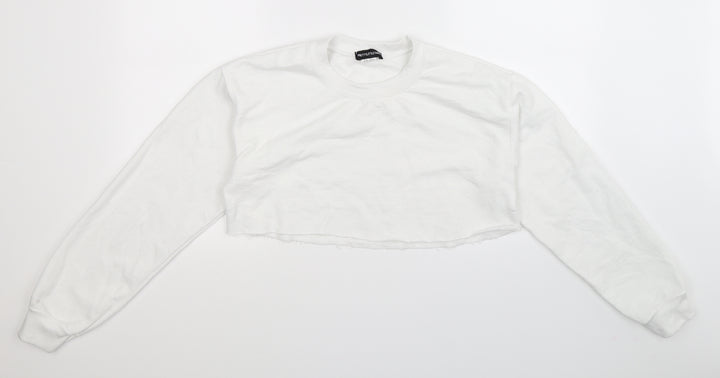 PRETTYLITTLETHING Womens White   Pullover Sweatshirt Size S  - Cropped