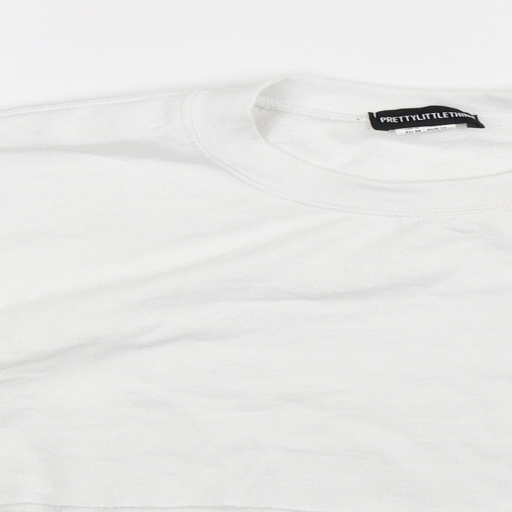 PRETTYLITTLETHING Womens White   Pullover Sweatshirt Size S  - Cropped