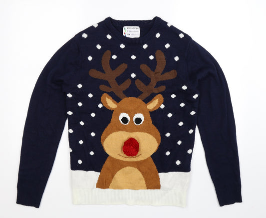 Front view of Cedarwood State men’s multicoloured knit jumper, size XS, - christmas