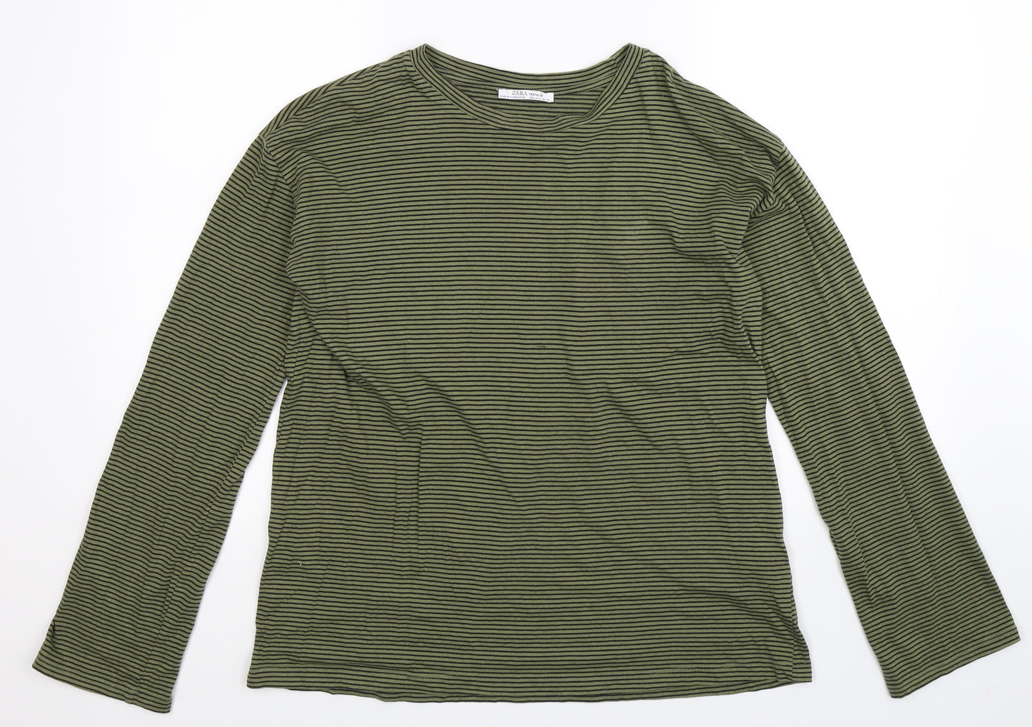 Zara Mens Green Striped   T-Shirt Size S