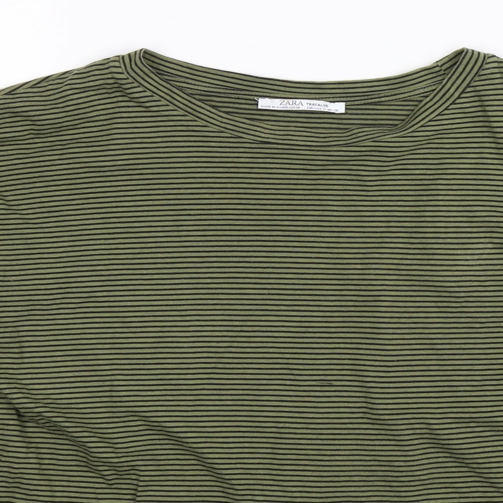 Zara Mens Green Striped   T-Shirt Size S