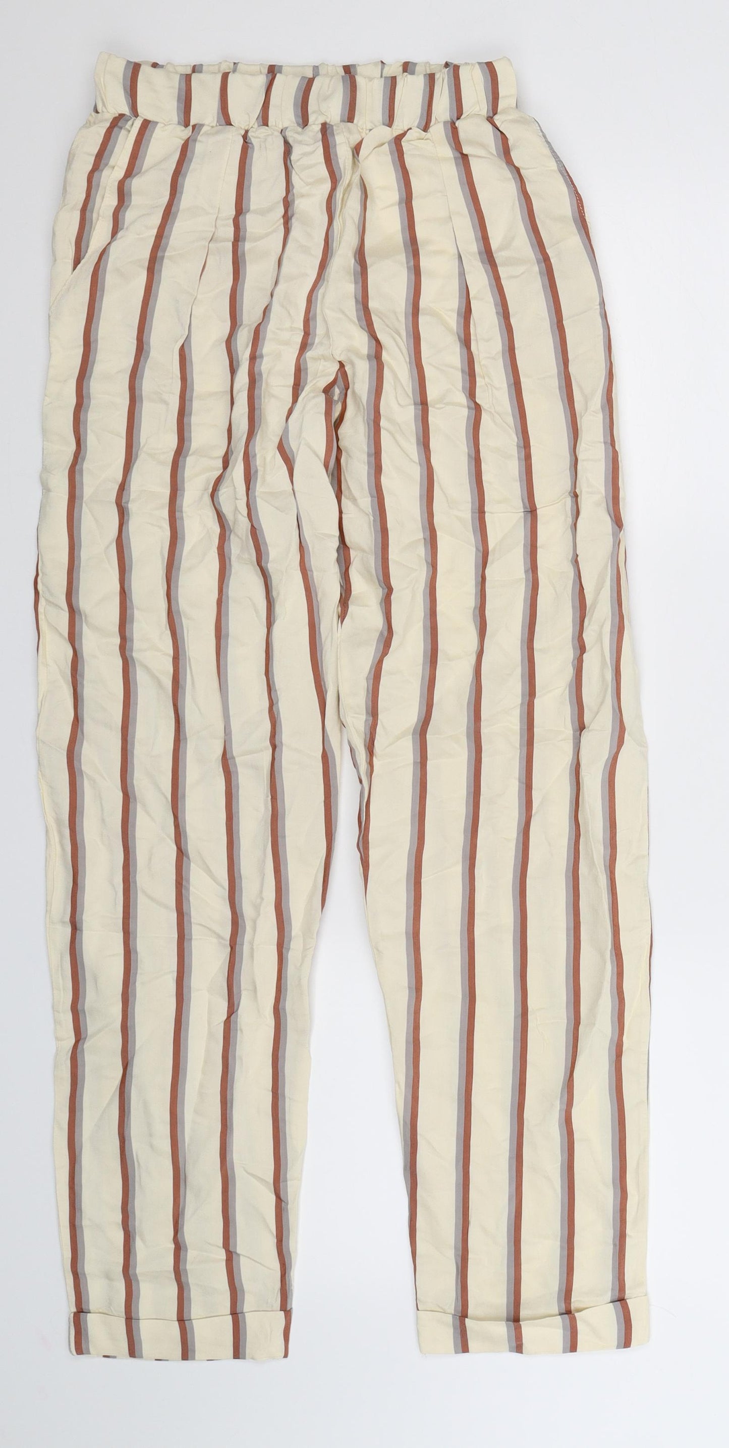 Preworn Womens Beige Striped  Trousers  Size M L28 in