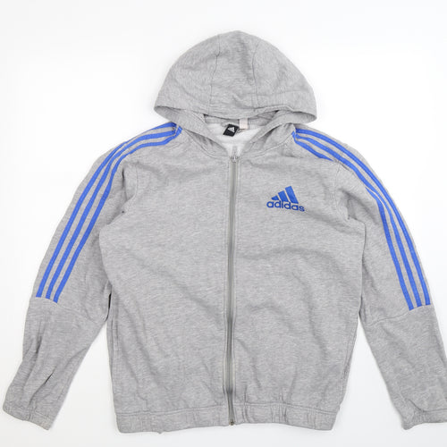 adidas Mens Grey Striped  Full Zip Hoodie Size M
