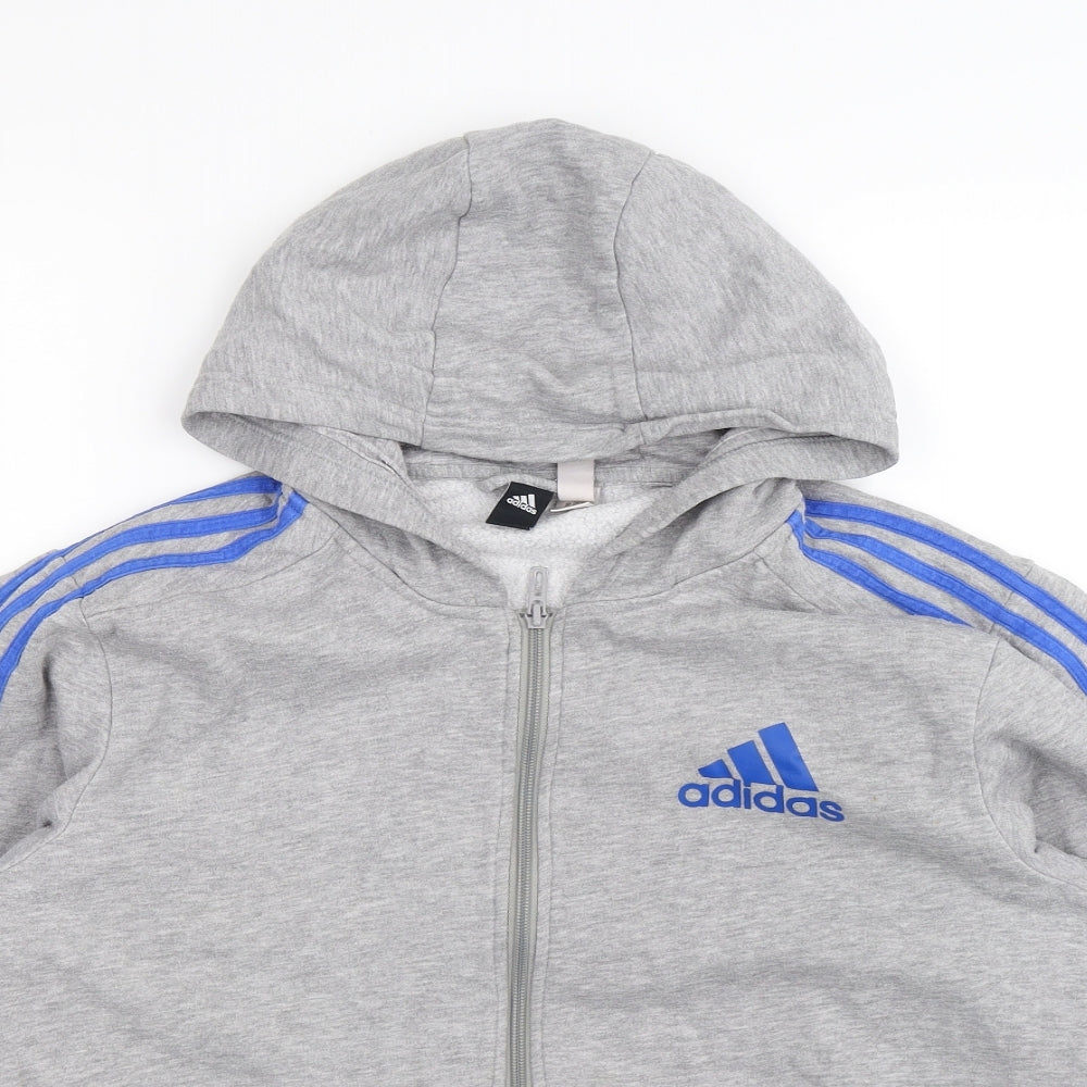 adidas Mens Grey Striped  Full Zip Hoodie Size M