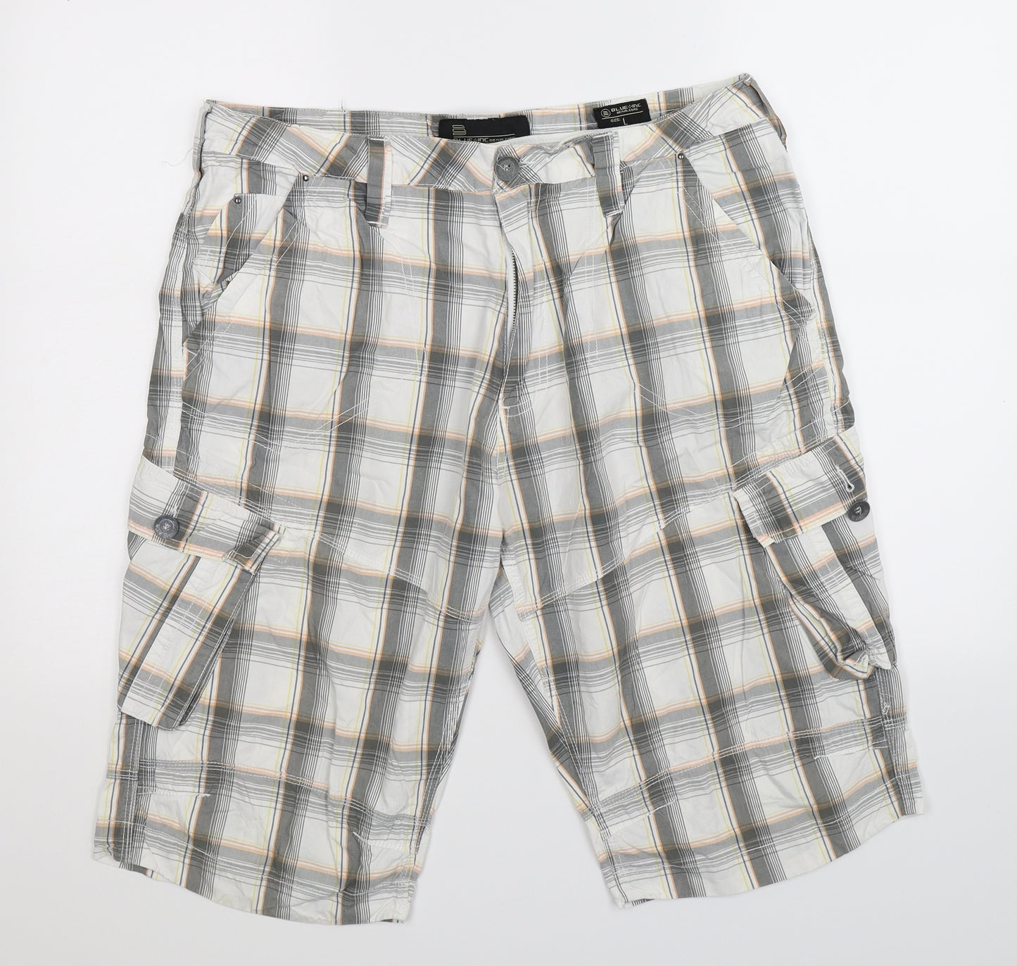 Blue Inc Womens Multicoloured Check  Cargo Shorts Size L