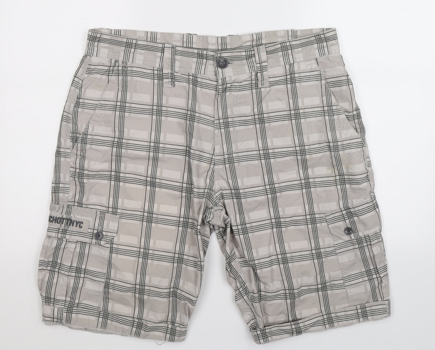 Schott NYC Mens Grey Check  Cargo Shorts Size 34