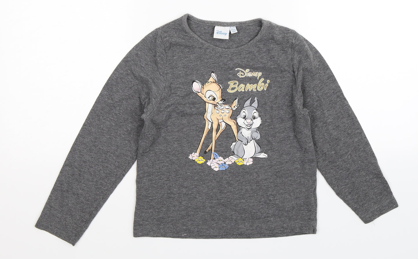 Disney Girls Grey   Basic T-Shirt Size 6-7 Years  - Bambi