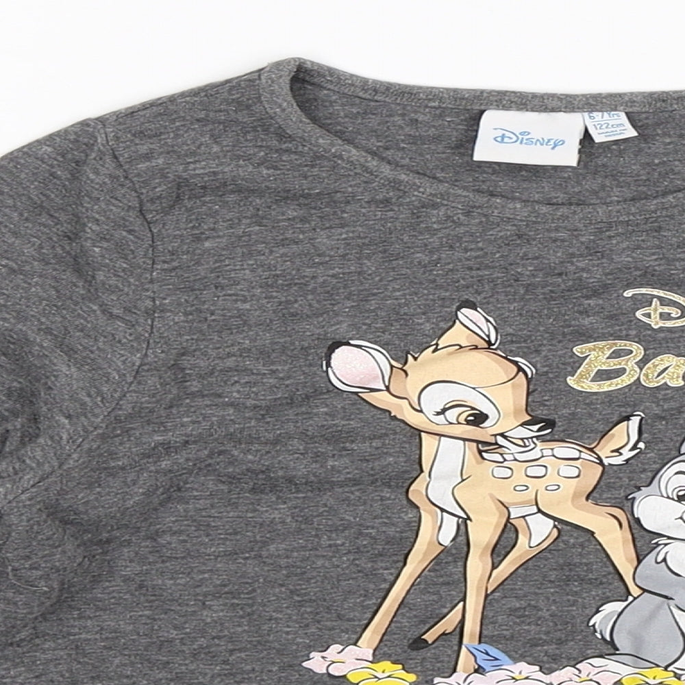 Disney Girls Grey   Basic T-Shirt Size 6-7 Years  - Bambi