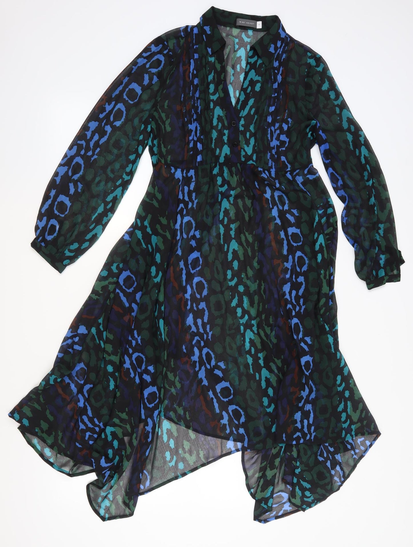 Mint Velvet Womens Green Geometric  Fit & Flare  Size 12  - Sheer