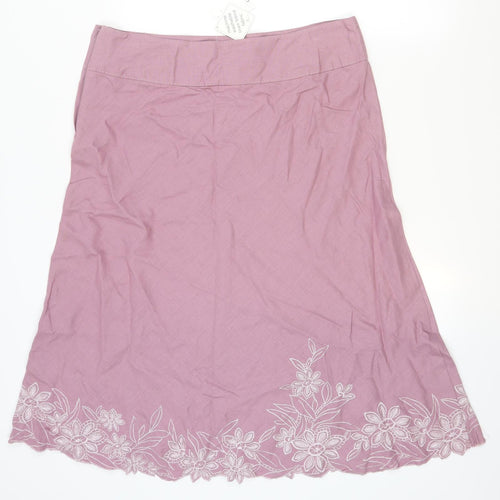 BHS Womens Pink   A-Line Skirt Size 16  - Embroidered flowers at the base