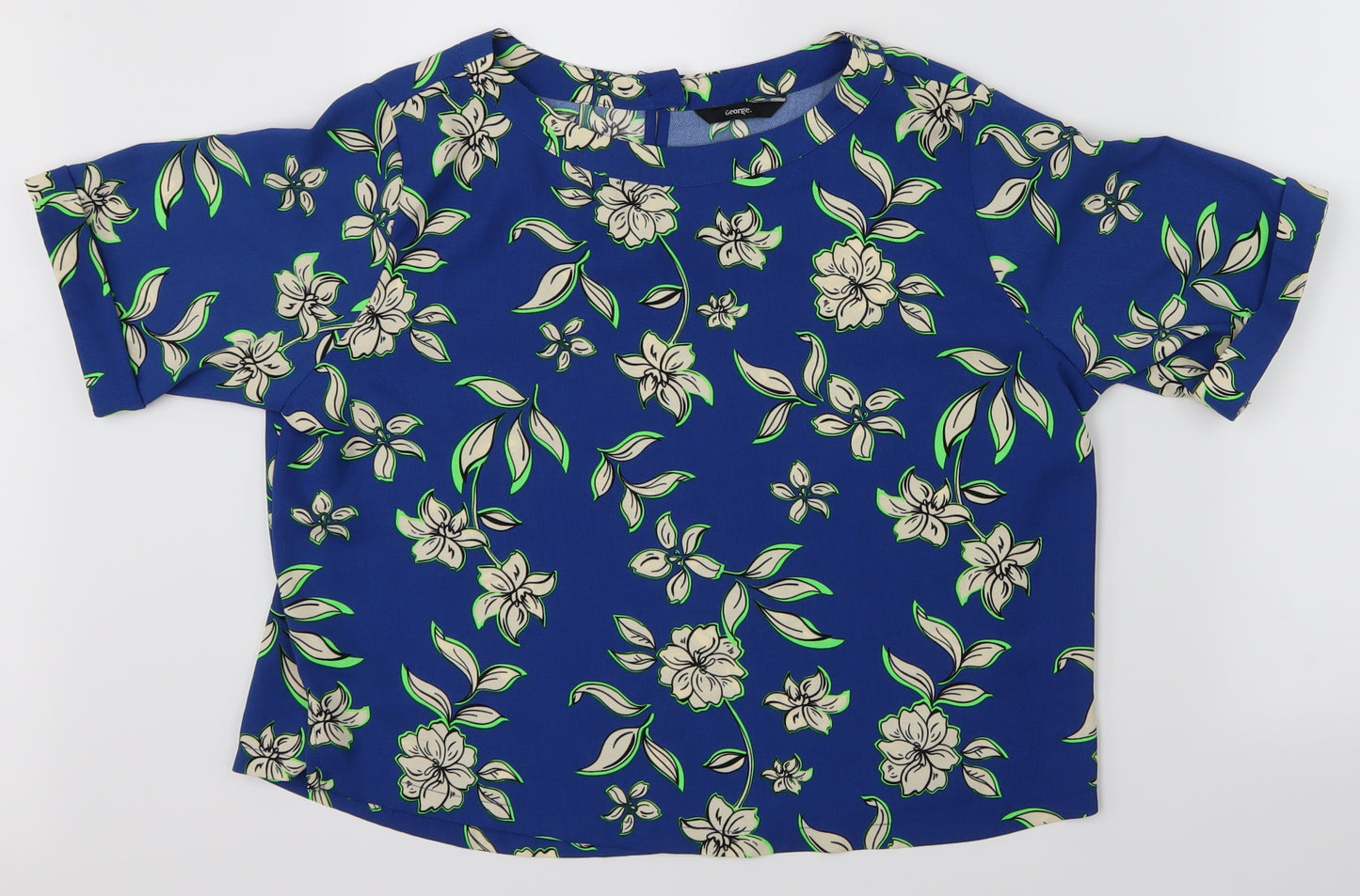George Womens Blue Floral  Basic Blouse Size 12