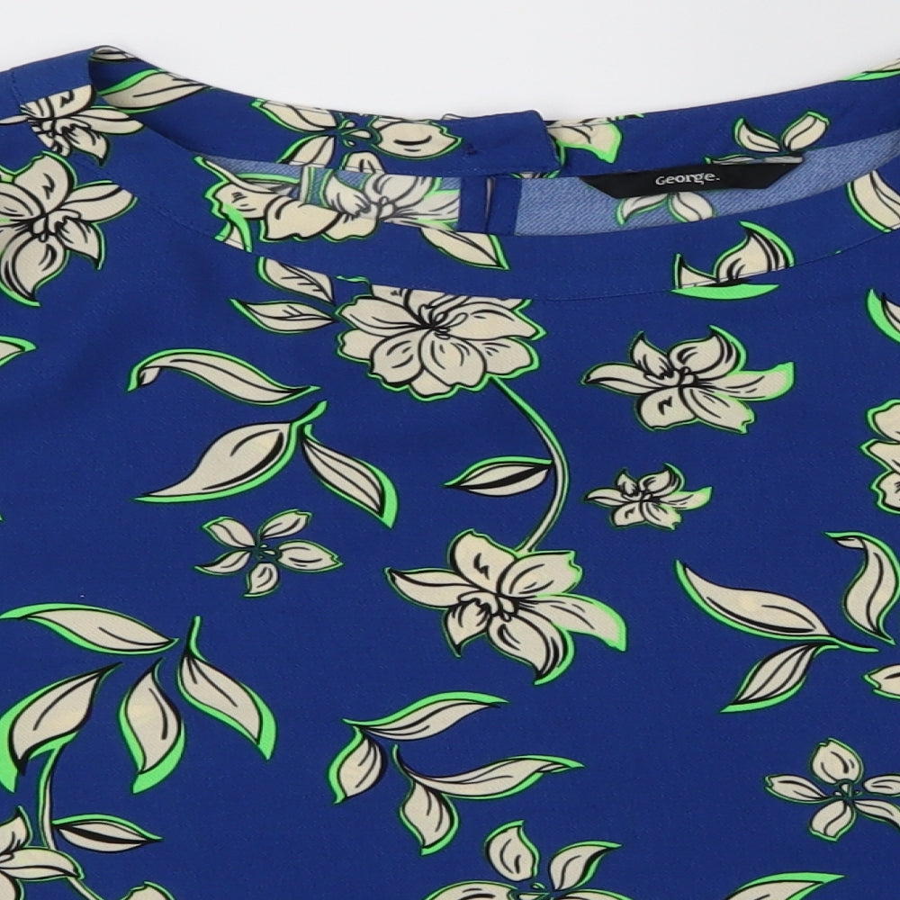 George Womens Blue Floral  Basic Blouse Size 12