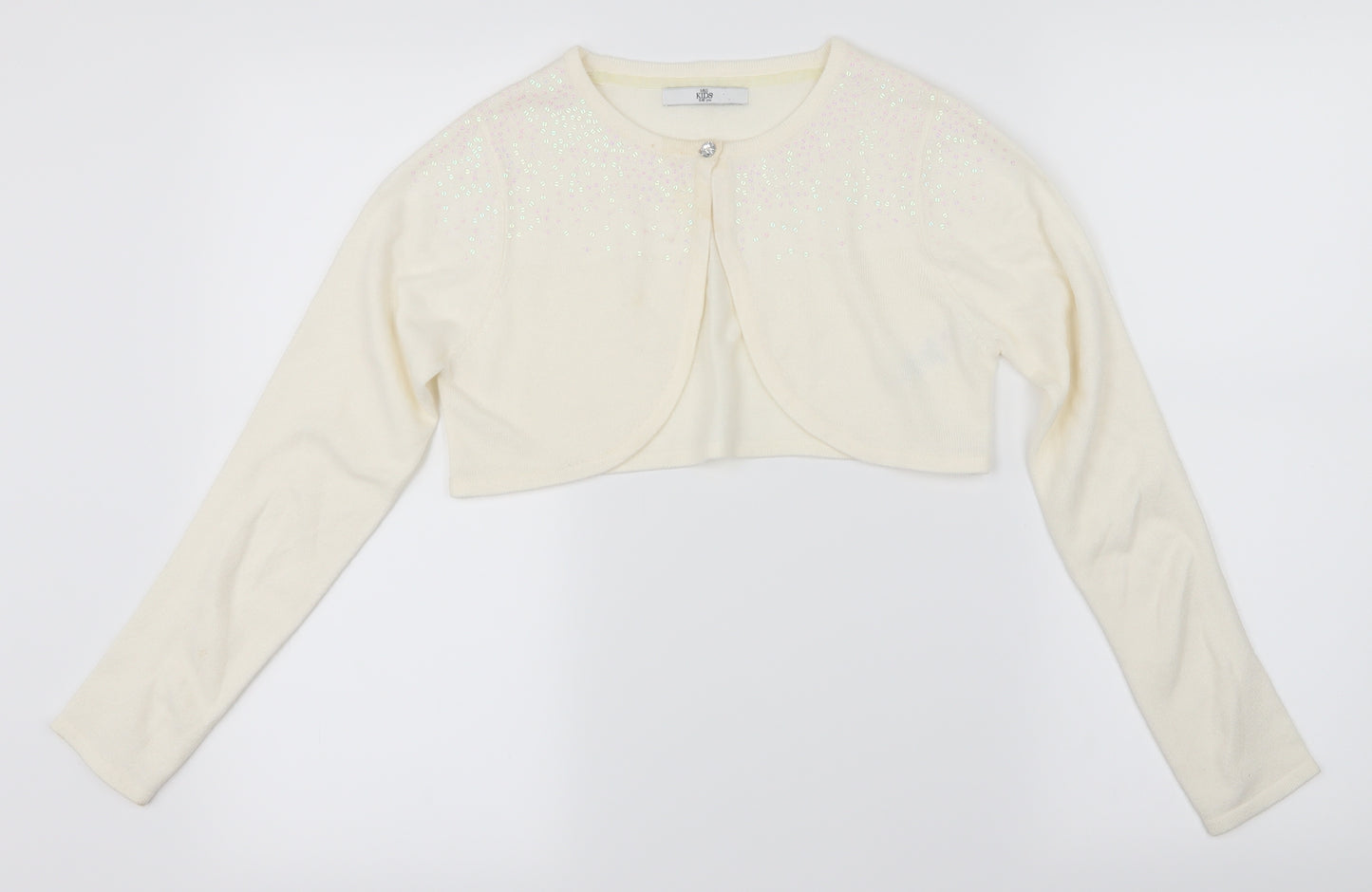 M&S Kids Girls White   Basic Blouse Size 9-10 Years  - sequins on shoulders