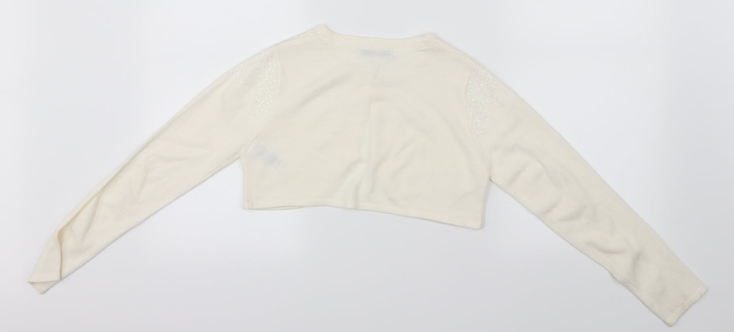 M&S Kids Girls White   Basic Blouse Size 9-10 Years  - sequins on shoulders