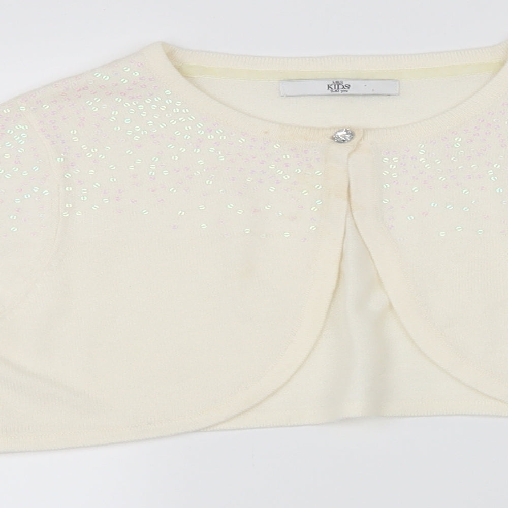 M&S Kids Girls White   Basic Blouse Size 9-10 Years  - sequins on shoulders